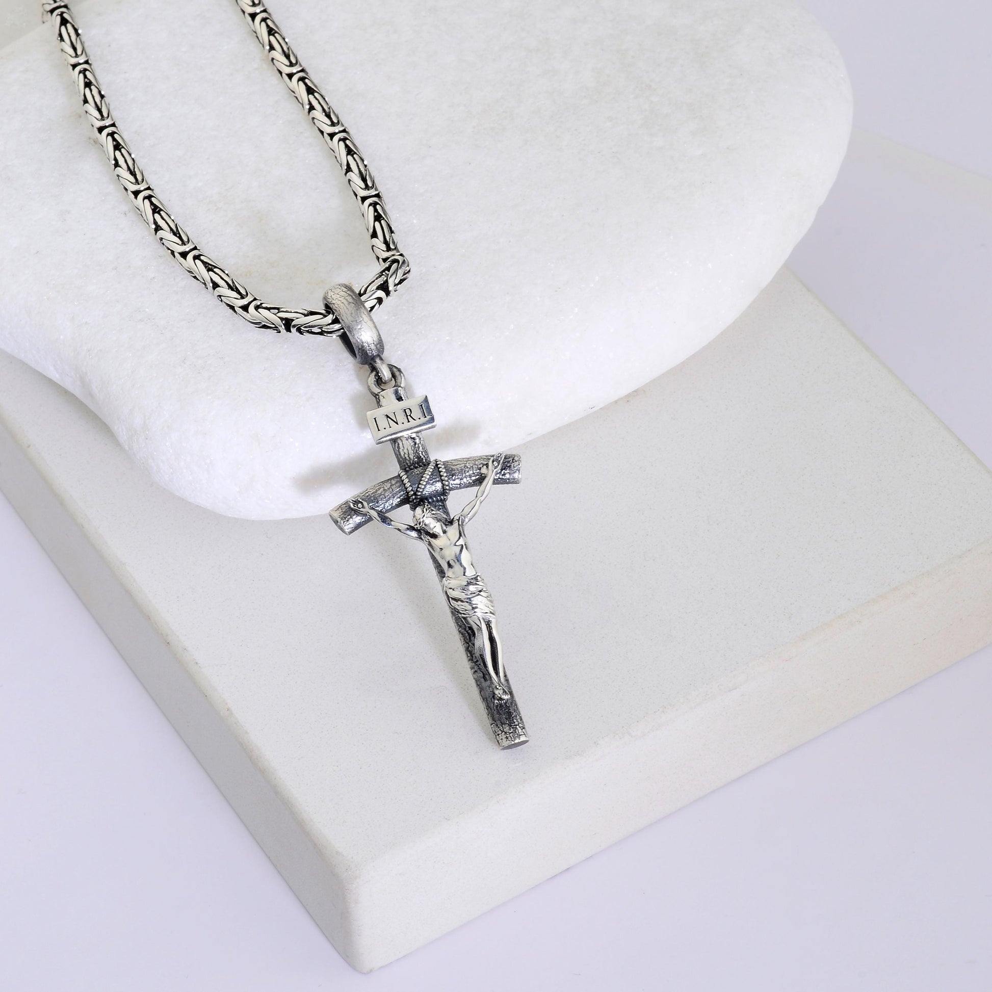 Sterling Silver Jesus Cross Necklace: Handmade Christian Crucifix Pendant