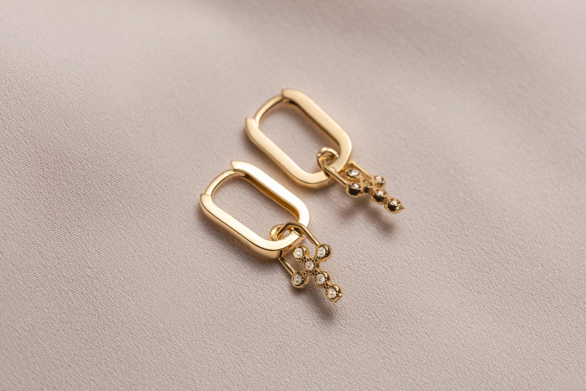 14K Solid Gold Cross Earrings, Minimalist Cross Hoop Earrings, Cross Pendant Earrings, Diamond Cross Earring,  Cross Huggie Hoop Earrings