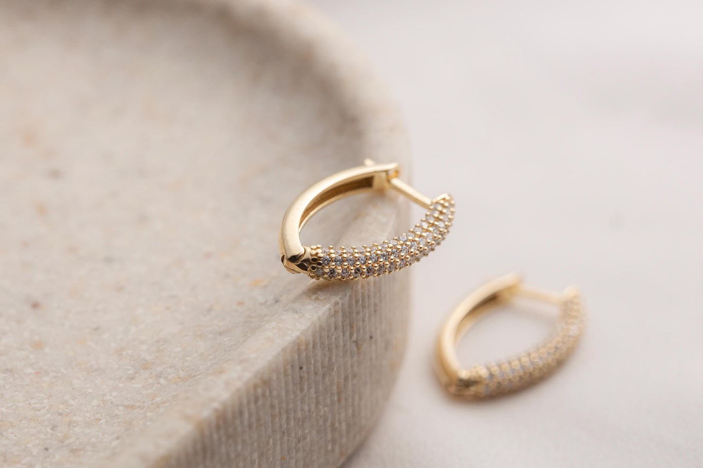 CZ Pave Hoop Earrings, Diamond Hoop Earrings, 14k Gold, Diamond Oval Hoop Huggies, Handmade Diamond Mini Huggie Earrings, Dainty Gold Hoops