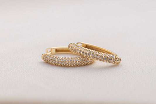 CZ Pave Hoop Earrings, Diamond Hoop Earrings, 14k Gold, Diamond Oval Hoop Huggies, Handmade Diamond Mini Huggie Earrings, Dainty Gold Hoops