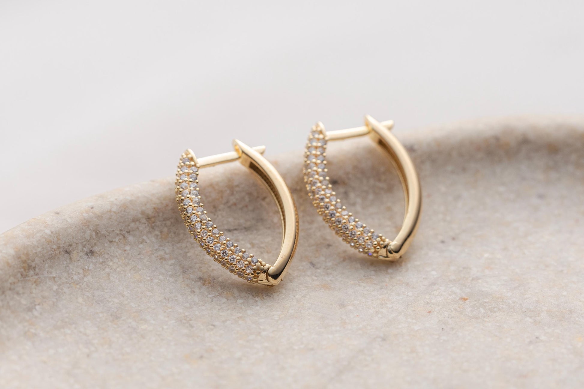 CZ Pave Hoop Earrings, Diamond Hoop Earrings, 14k Gold, Diamond Oval Hoop Huggies, Handmade Diamond Mini Huggie Earrings, Dainty Gold Hoops