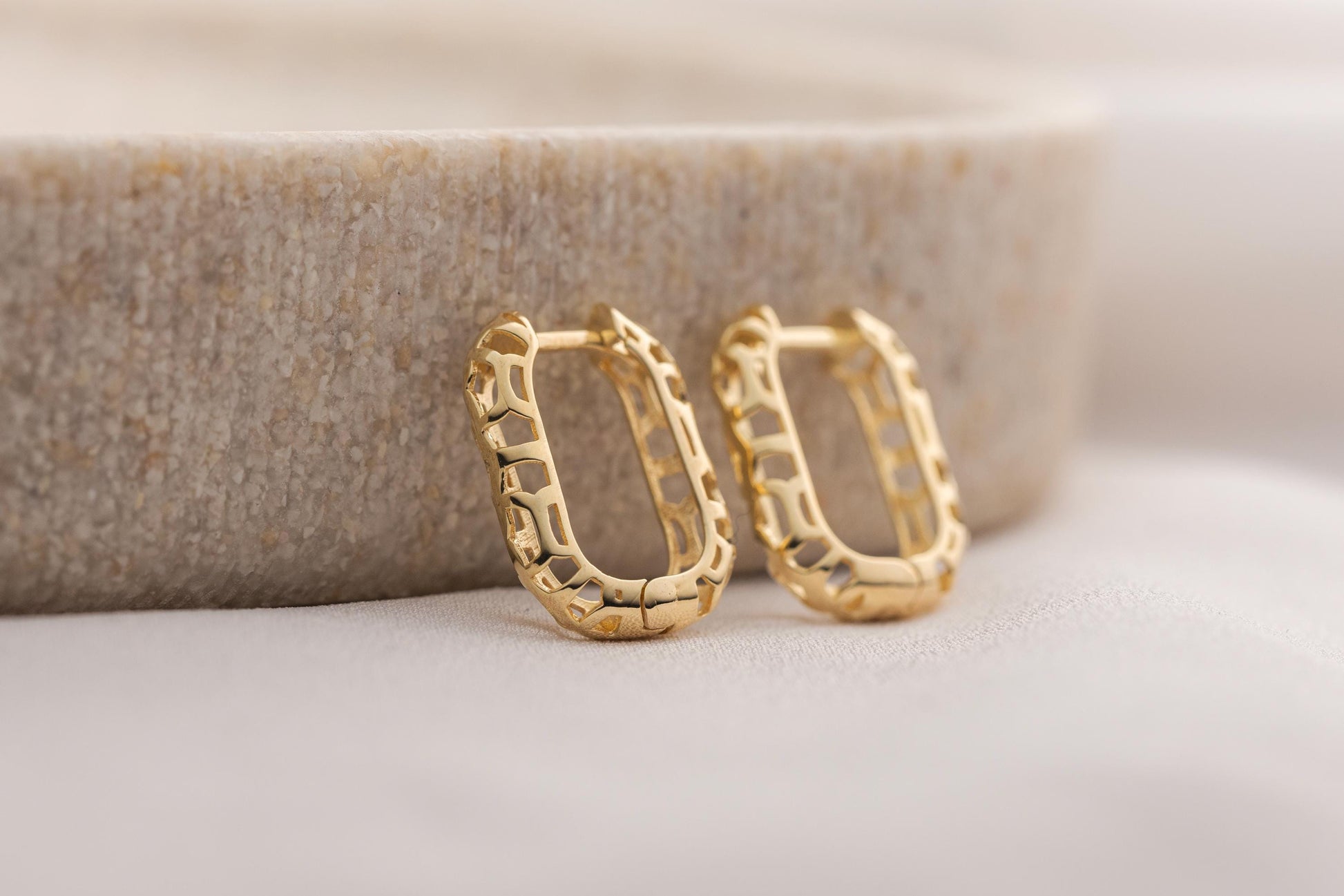 14k Gold Openwork Hoop Earrings, Geometric Cutout Gold Hoops, Minimalist Hollow Huggie Earrings, Everyday Earrings, Dainty Gold Jewelry