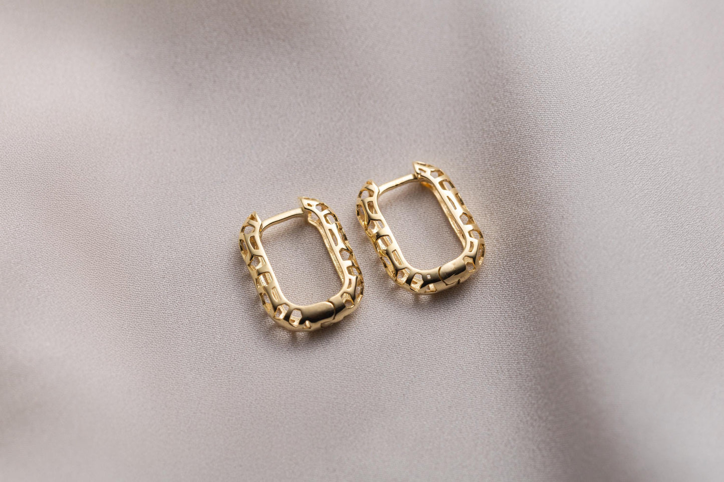 14k Gold Openwork Hoop Earrings, Geometric Cutout Gold Hoops, Minimalist Hollow Huggie Earrings, Everyday Earrings, Dainty Gold Jewelry