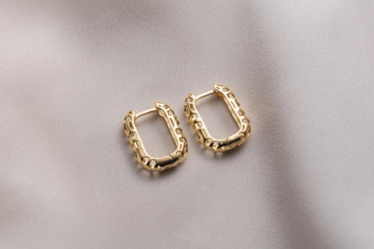 14k Gold Openwork Hoop Earrings, Geometric Cutout Gold Hoops, Minimalist Hollow Huggie Earrings, Everyday Earrings, Dainty Gold Jewelry