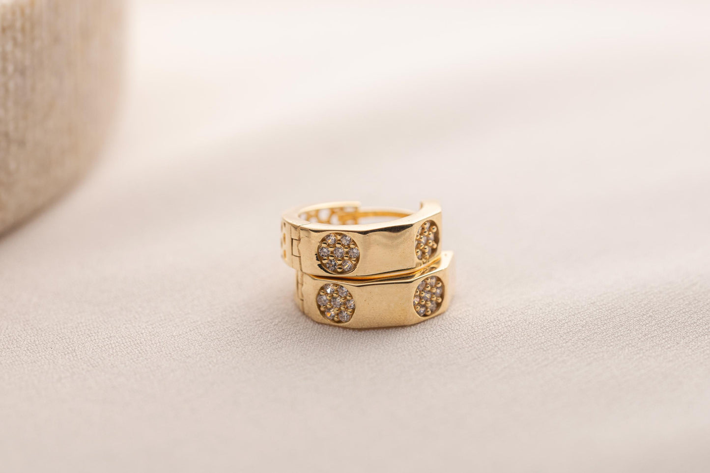 14k Gold Chunky Huggie Hoop Earrings, Pave CZ Hoop, Textured Perforated Gold Earrings, Minimalist Everyday Earrings, Silver and Gold Hoops