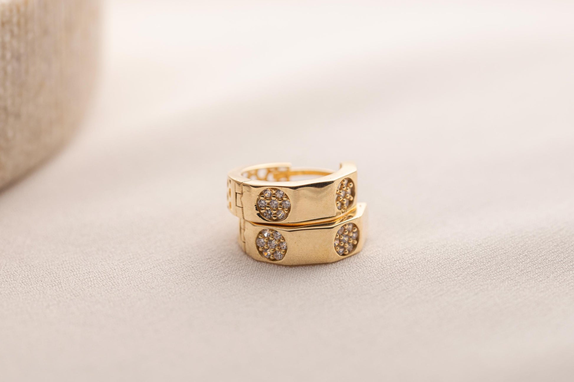 14k Gold Chunky Huggie Hoop Earrings, Pave CZ Hoop, Textured Perforated Gold Earrings, Minimalist Everyday Earrings, Silver and Gold Hoops
