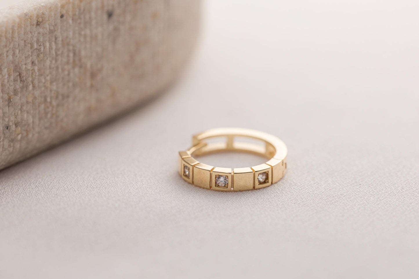 14k Gold Geometric Huggie Hoop Earrings, Square CZ Gold Huggies, Minimalist Small Gold Hoop Earrings, Modern Gold Earrings, Diamond Earrings