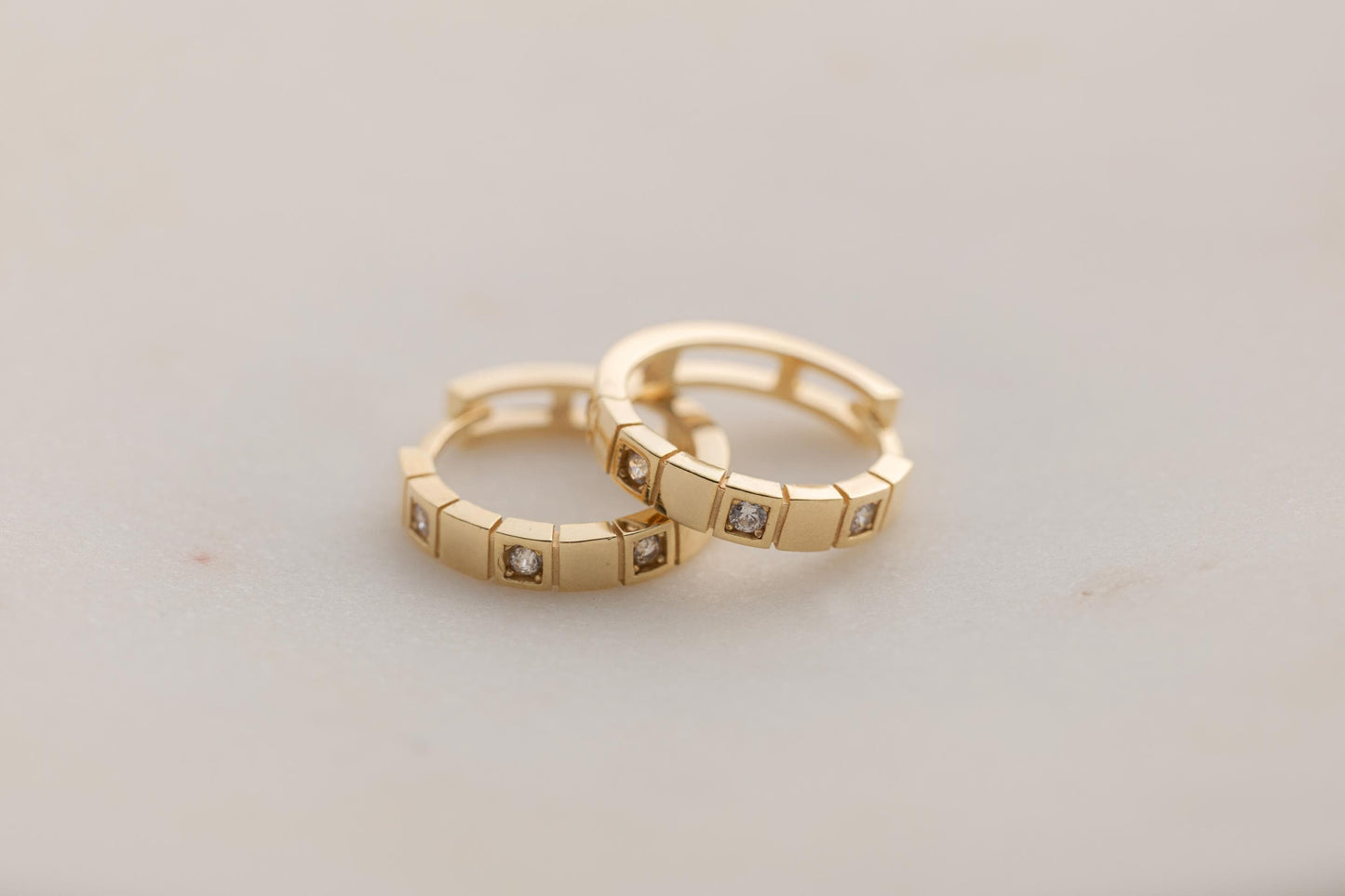 14k Gold Geometric Huggie Hoop Earrings, Square CZ Gold Huggies, Minimalist Small Gold Hoop Earrings, Modern Gold Earrings, Diamond Earrings