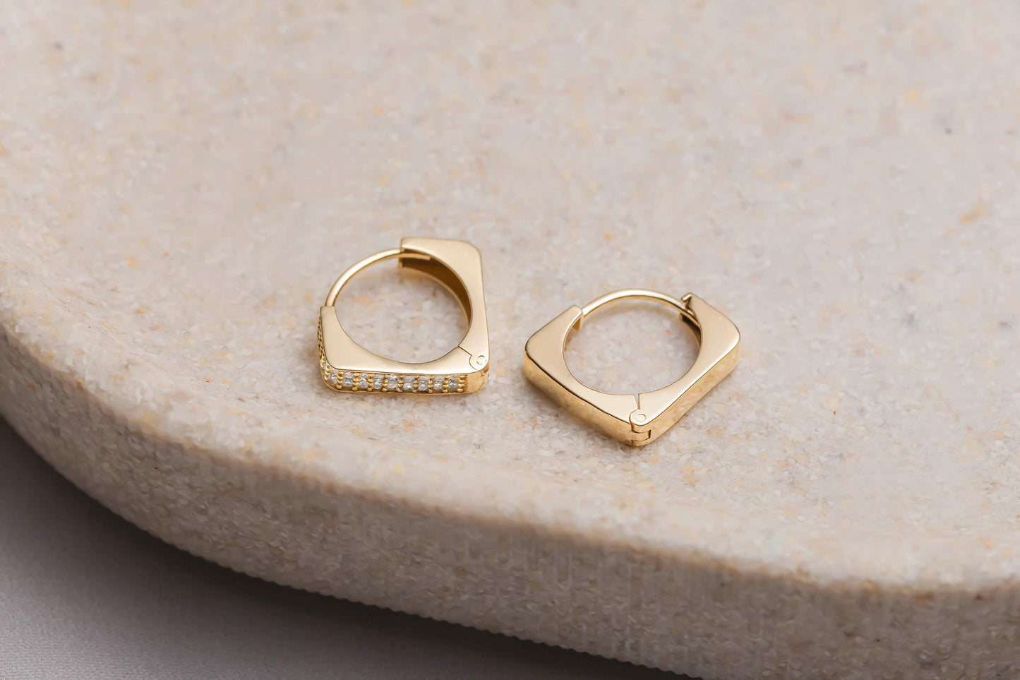 14k Gold Square Huggie Hoop Earrings, CZ Pave Gold Huggies, Geometric Small Gold Hoops, Minimalist Dainty Gold Earrings, Tiny Square Hoop