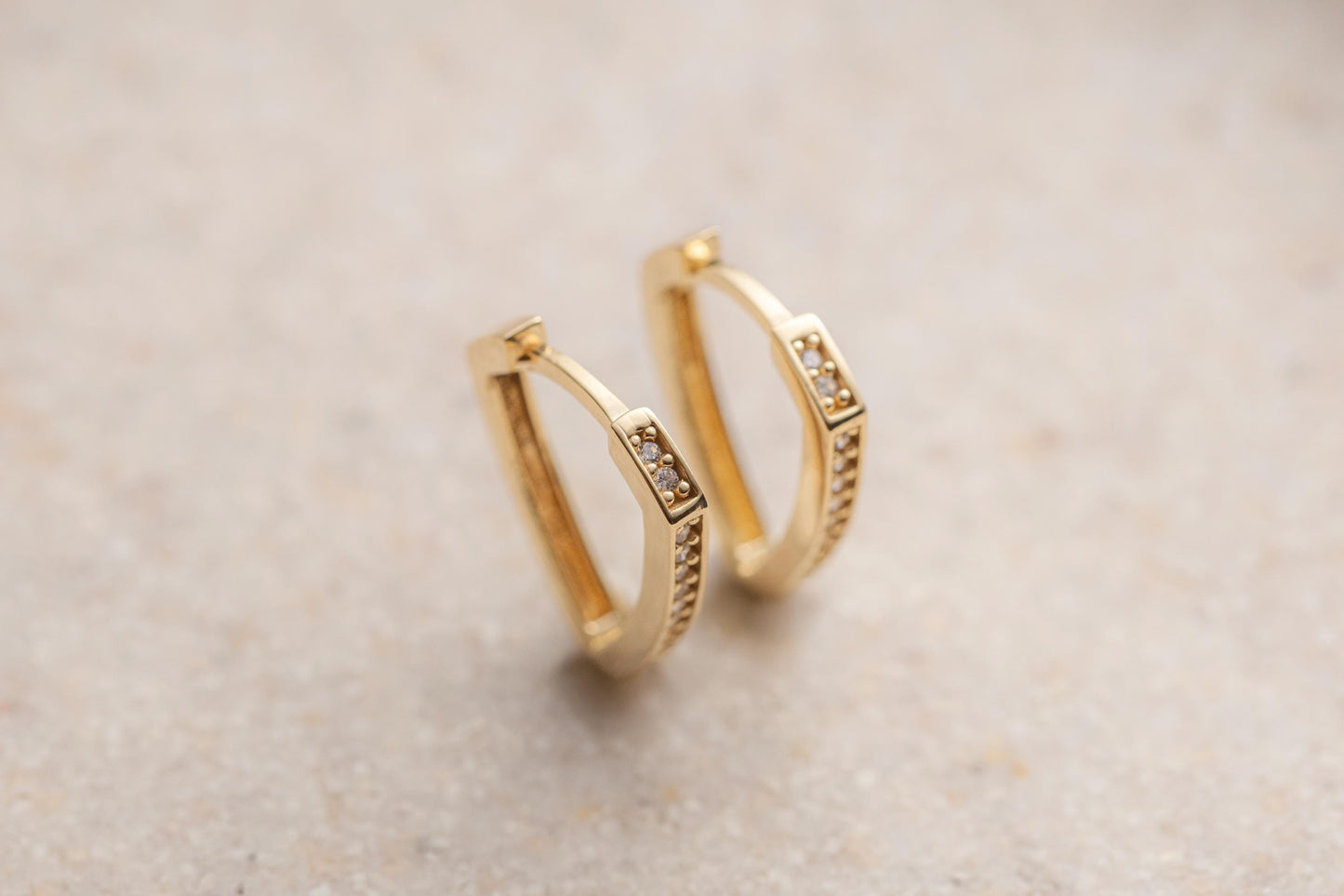 14k Gold Geometric Huggie Hoop Earrings, CZ Pave Triangle Hoops, Minimalist Dainty Gold Earrings, Tiny Gold Huggies, Everyday Gold Hoops