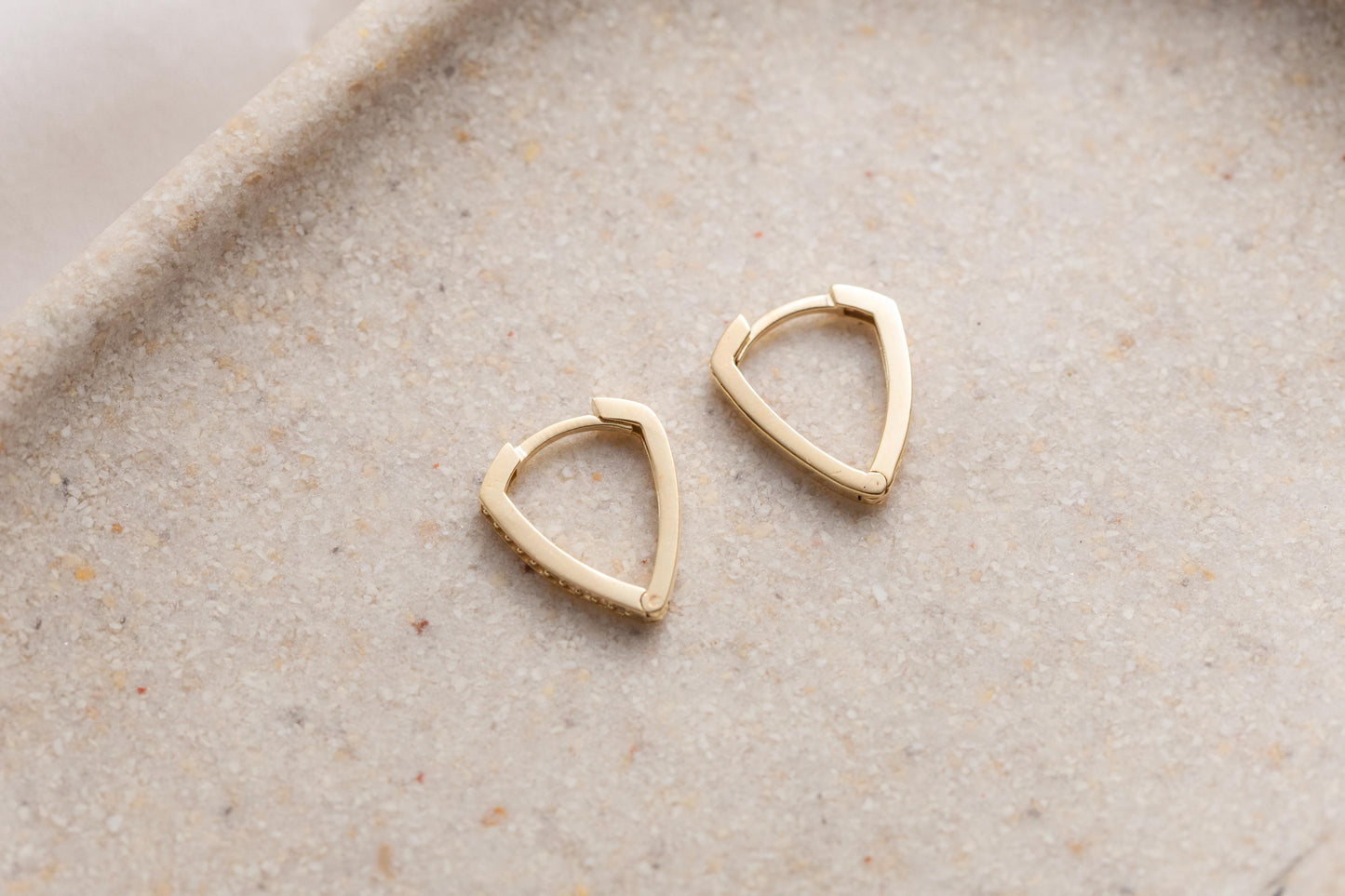 14k Gold Geometric Huggie Hoop Earrings, CZ Pave Triangle Hoops, Minimalist Dainty Gold Earrings, Tiny Gold Huggies, Everyday Gold Hoops
