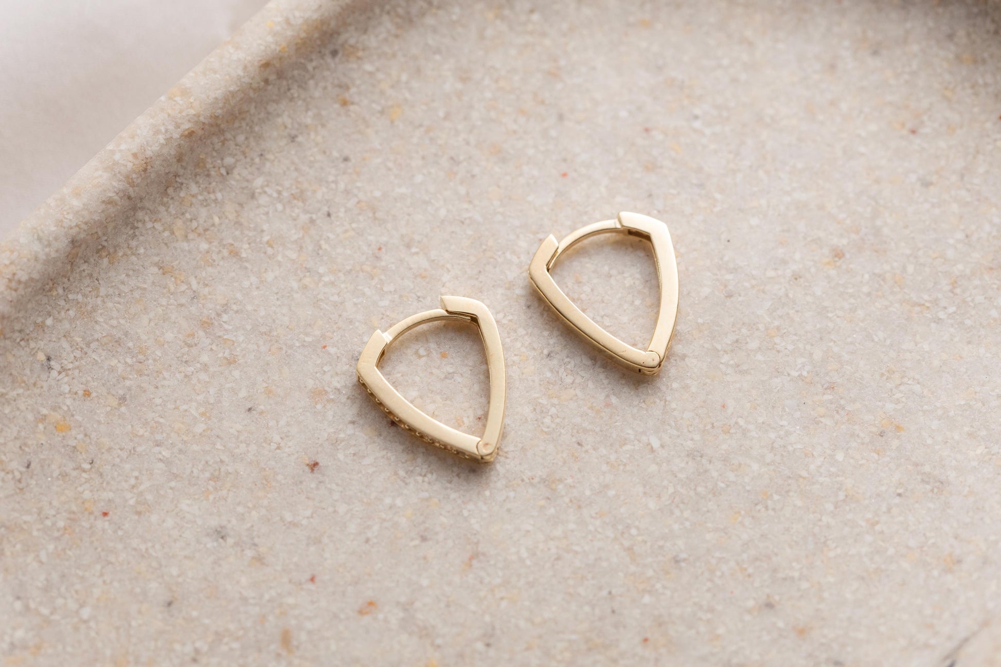 14k Gold Geometric Huggie Hoop Earrings, CZ Pave Triangle Hoops, Minimalist Dainty Gold Earrings, Tiny Gold Huggies, Everyday Gold Hoops