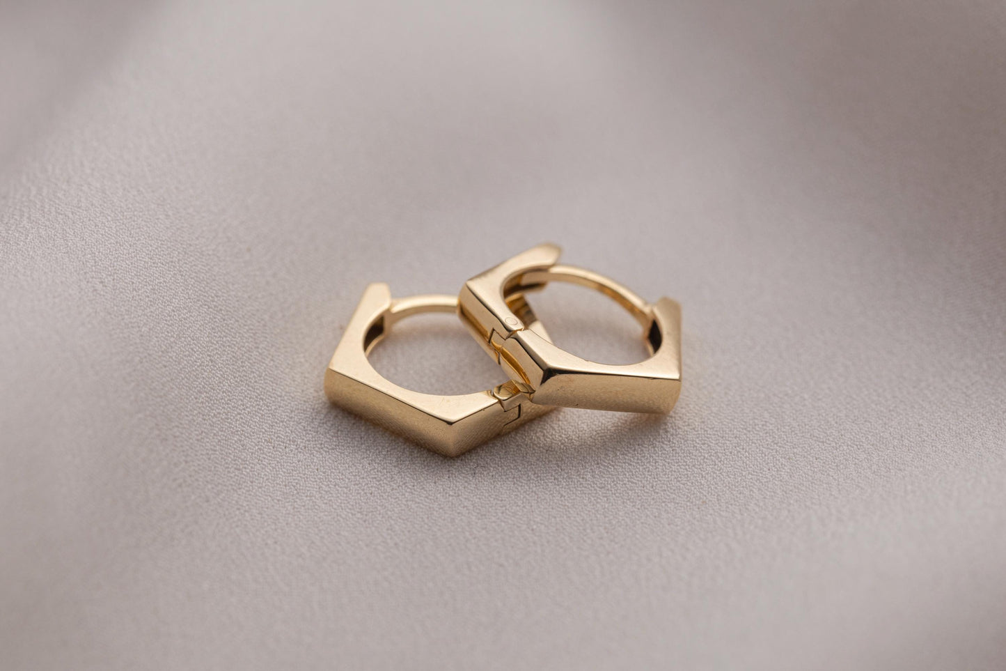 Pentagon Hoop Earrings, Hexagon Huggie Hoop, Geometric Design, Gold Hexagon Huggies, Everyday Earrings, Geometric Design, Gold or Rose Gold