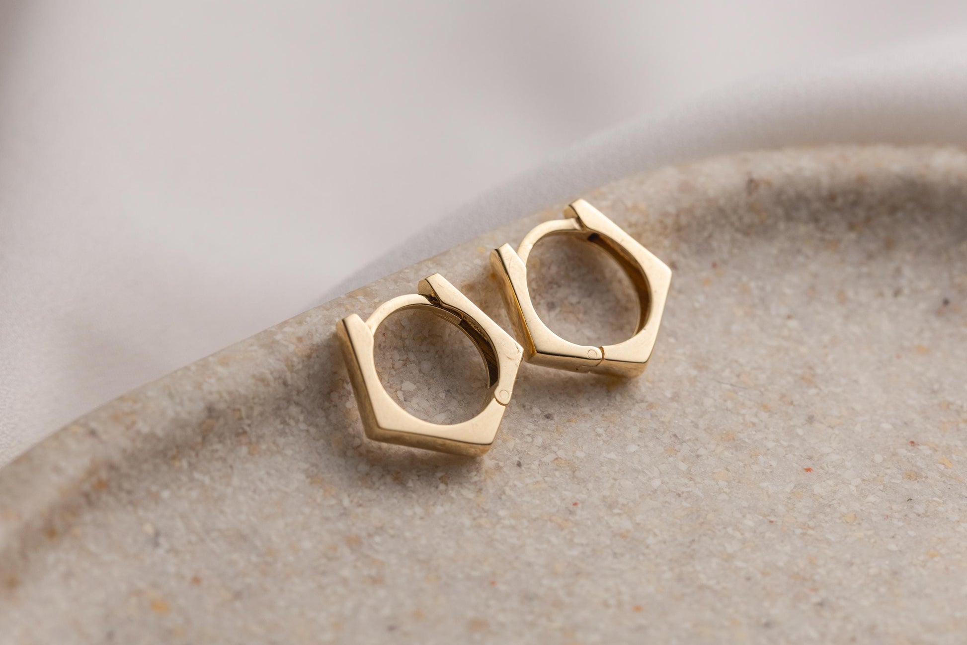 Pentagon Hoop Earrings, Hexagon Huggie Hoop, Geometric Design, Gold Hexagon Huggies, Everyday Earrings, Geometric Design, Gold or Rose Gold