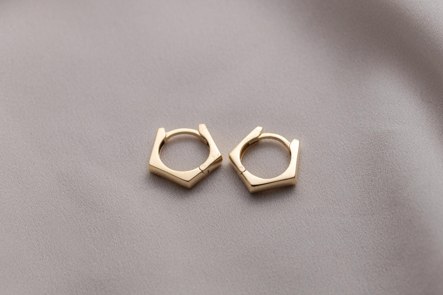Pentagon Hoop Earrings, Hexagon Huggie Hoop, Geometric Design, Gold Hexagon Huggies, Everyday Earrings, Geometric Design, Gold or Rose Gold