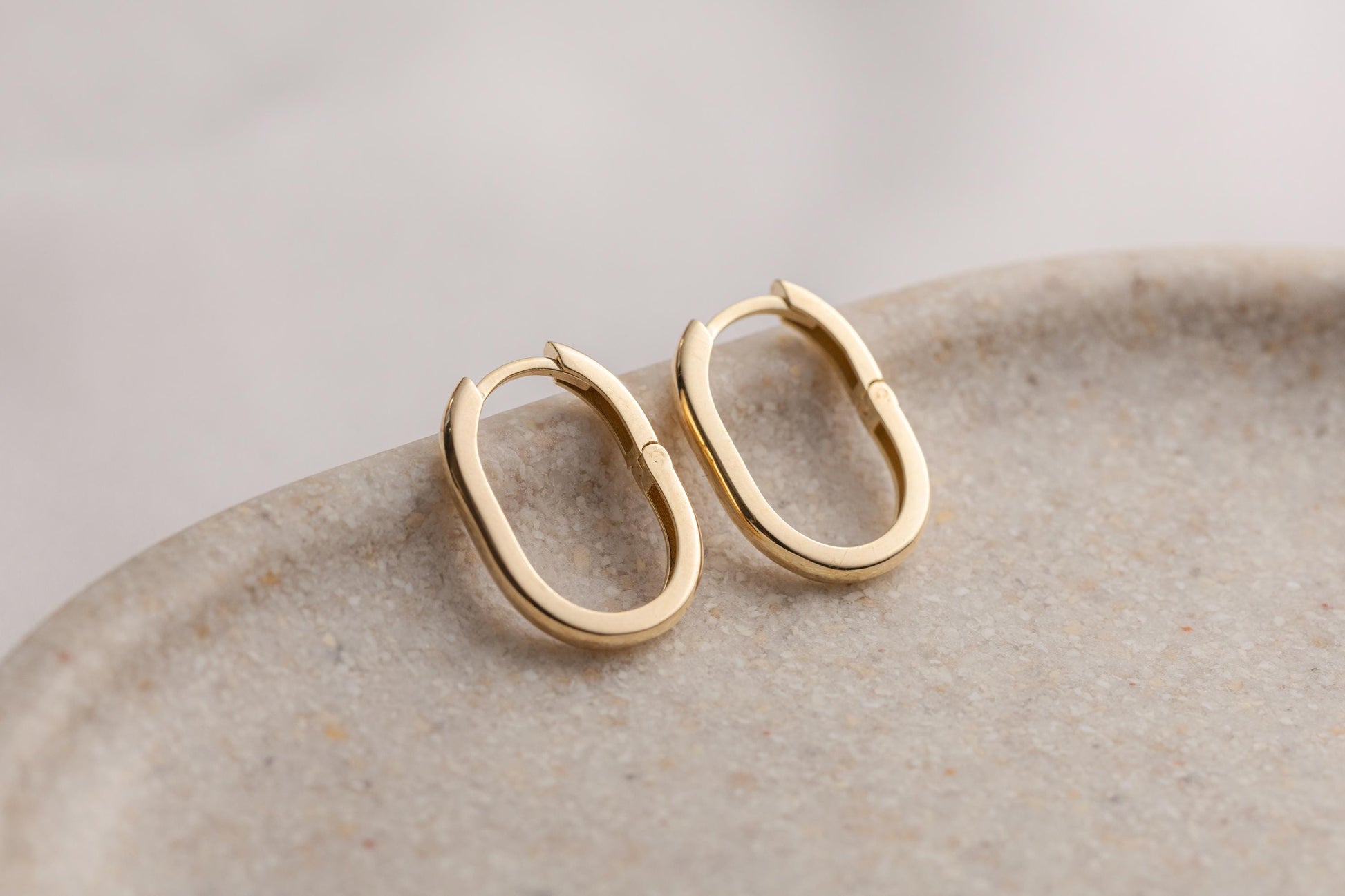 Geometric & Oval Hoop Earrings, Oval Huggie Hoop Earrings, 14K Gold Plated Minimalist Dainty Hoop Earrings, Gold Oval Hoop Earrings