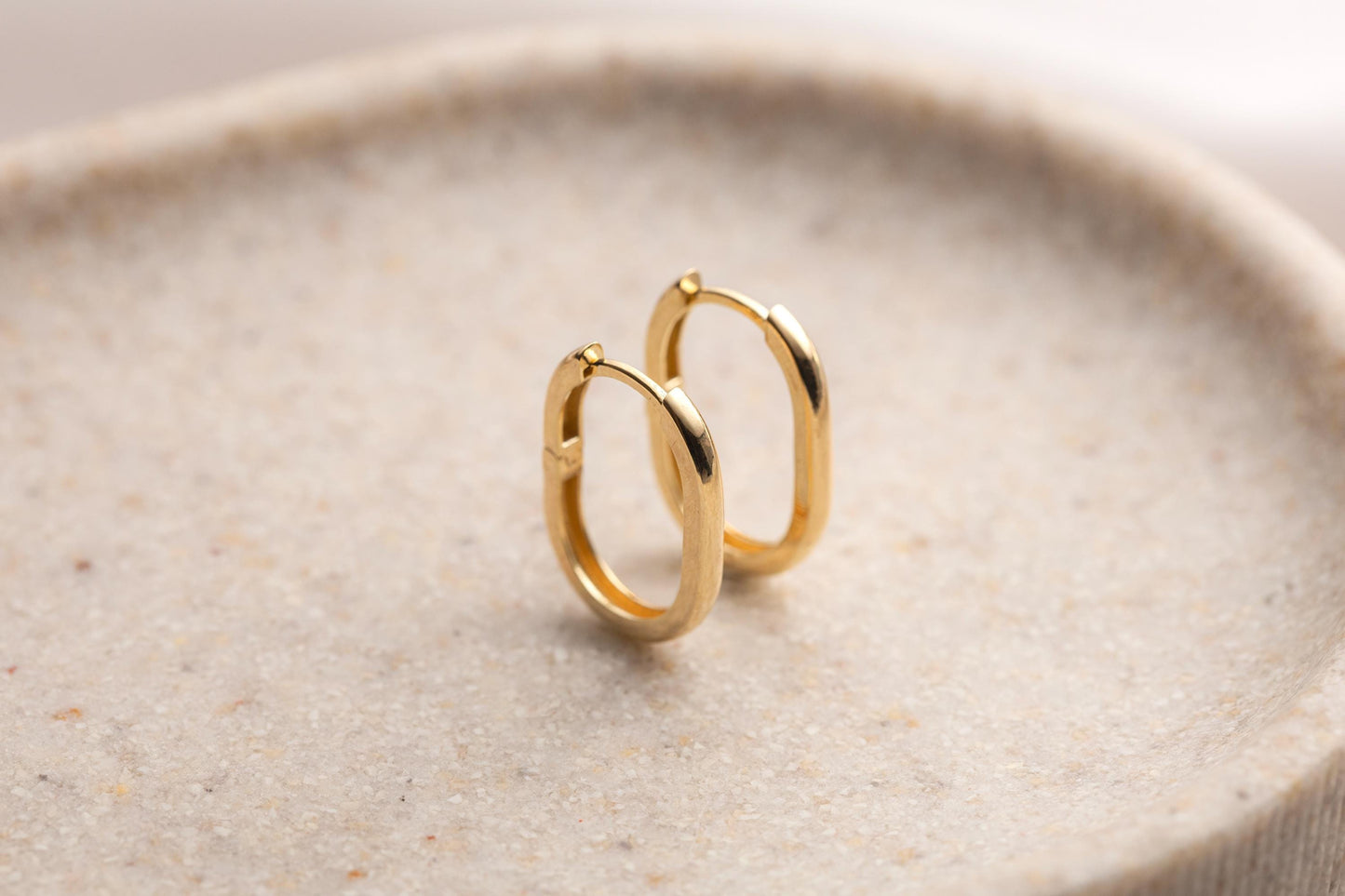 Geometric & Oval Hoop Earrings, Oval Huggie Hoop Earrings, 14K Gold Plated Minimalist Dainty Hoop Earrings, Gold Oval Hoop Earrings