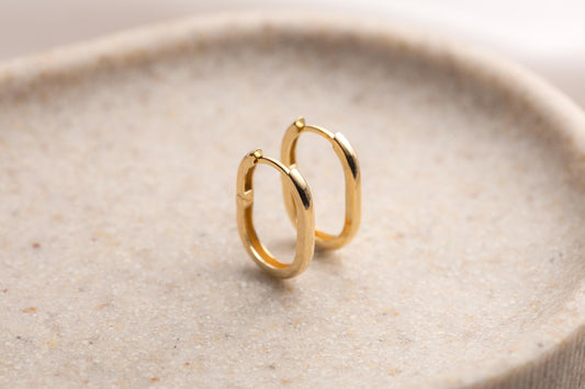 Geometric & Oval Hoop Earrings, Oval Huggie Hoop Earrings, 14K Gold Plated Minimalist Dainty Hoop Earrings, Gold Oval Hoop Earrings