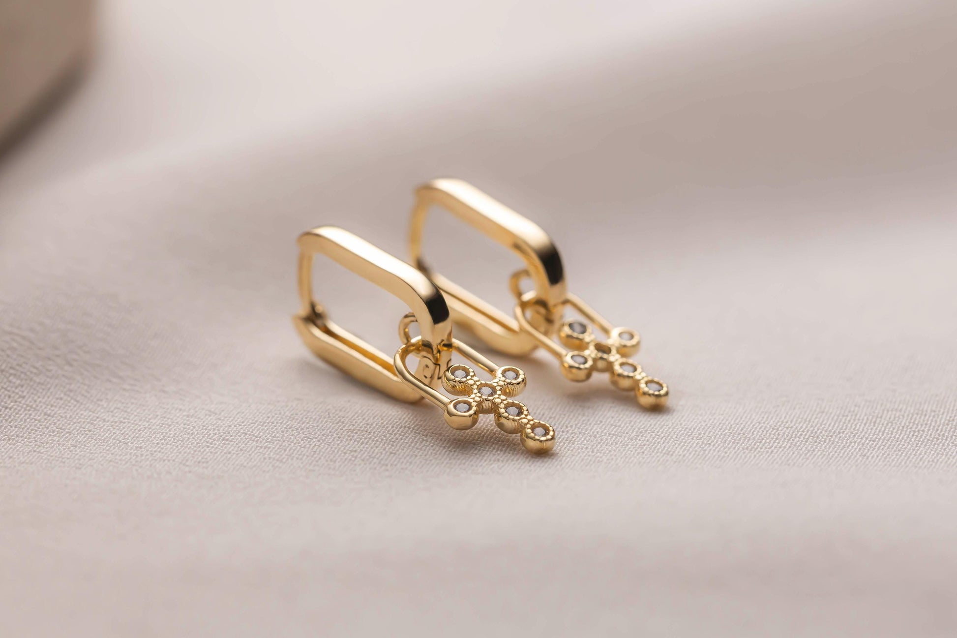 14K Solid Gold Cross Earrings, Minimalist Cross Hoop Earrings, Cross Pendant Earrings, Diamond Cross Earring,  Cross Huggie Hoop Earrings