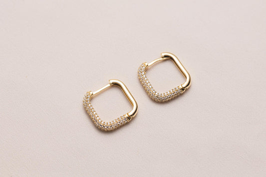 14k Solid Gold Square Diamond Earring, Geometric Earring, Colorless Moissanite Earrings, Silver Minimalist Earrings, Bridesmaid Earring Gift