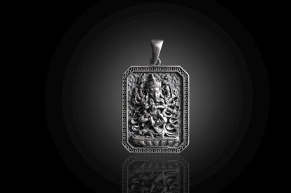 925 Silver Ganesha Pendant featuring an intricately detailed rectangular design with the Hindu deity Ganesha, crafted in high-quality silver jewelry.