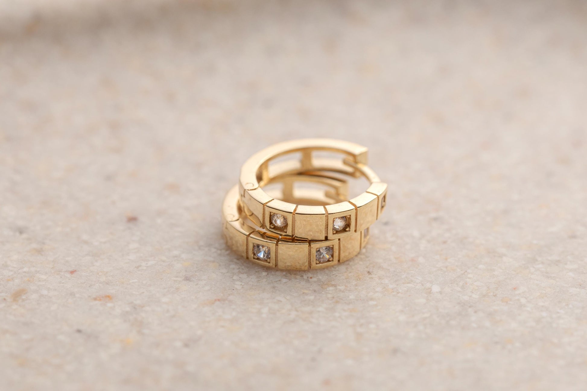 14k Gold Geometric Huggie Hoop Earrings, Square CZ Gold Huggies, Modern Chunky Small Hoop, Minimalist Gold Hoop, Dainty Everyday Earrings