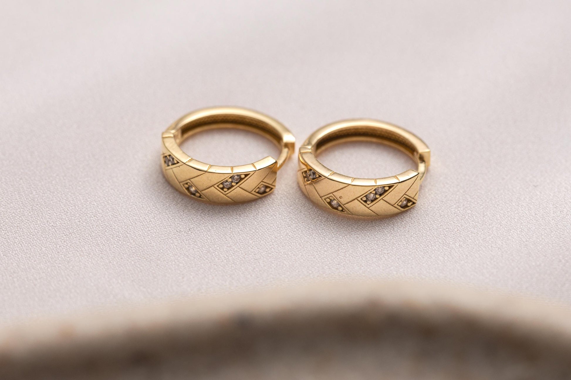 14k or Sterling Silver Vintage Earrings, Solid 14k Gold Huggie Hoop Earrings, Chunky Huggie Design,  Dainty Simple Earring, Cartilage