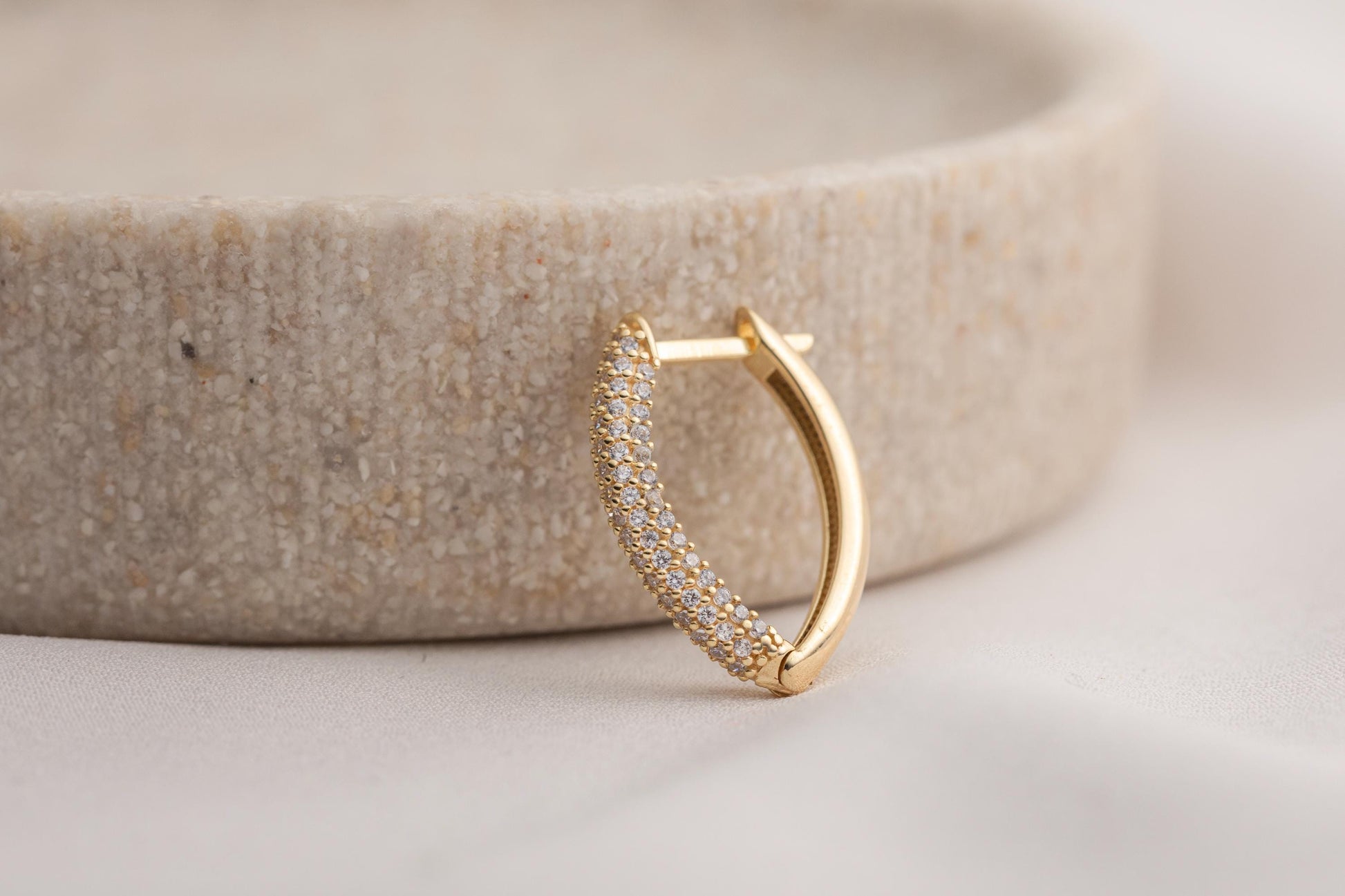 CZ Pave Hoop Earrings, Diamond Hoop Earrings, 14k Gold, Diamond Oval Hoop Huggies, Handmade Diamond Mini Huggie Earrings, Dainty Gold Hoops