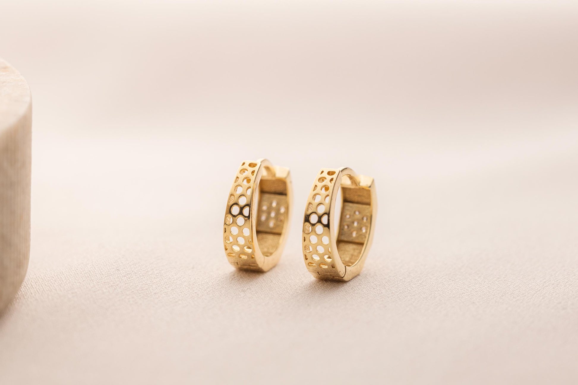 14k Gold Chunky Huggie Hoop Earrings, Pave CZ Hoop, Textured Perforated Gold Earrings, Minimalist Everyday Earrings, Silver and Gold Hoops