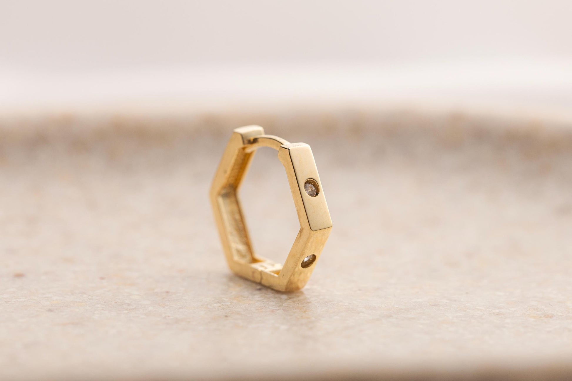 14k Gold Hexagon Huggie Hoop Earrings, Geometric Gold Earrings, Minimalist CZ Hoop, Modern Small Gold Hoops, Dainty Hexagon Earrings