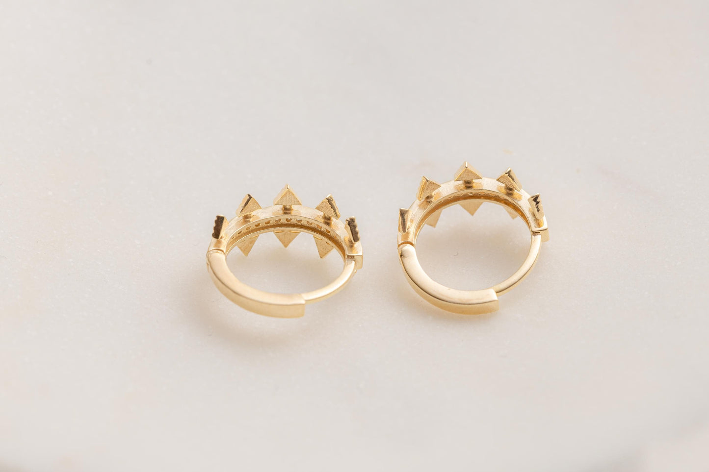 Gold Spike Hoop Earrings, Edgy Crown Huggie Hoops, Pave CZ Spike Earrings, Geometric Gold Statement Hoops, Trendy Spiked Huggie Earrings