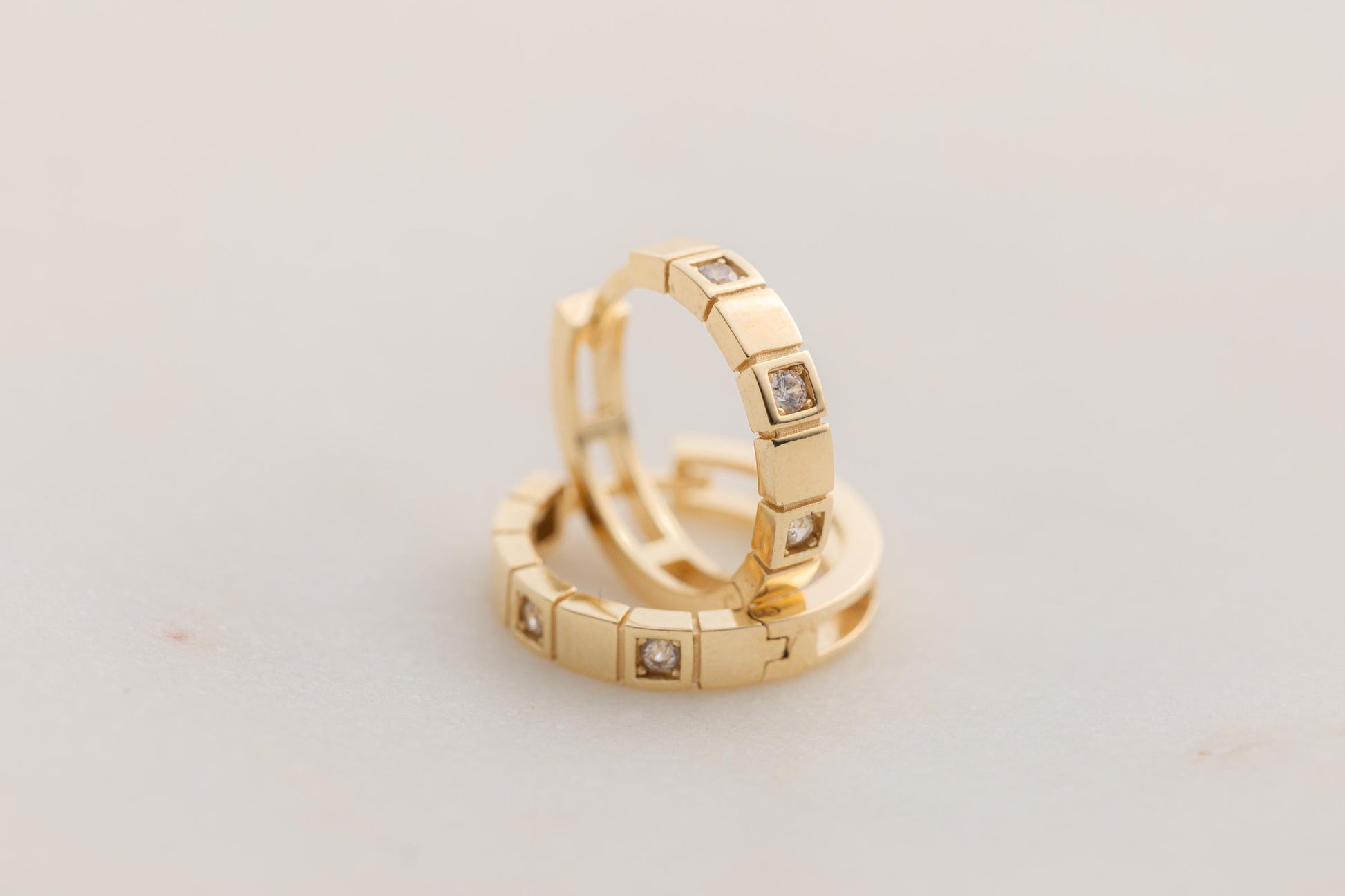 14k Gold Geometric Huggie Hoop Earrings, Square CZ Gold Huggies, Minimalist Small Gold Hoop Earrings, Modern Gold Earrings, Diamond Earrings