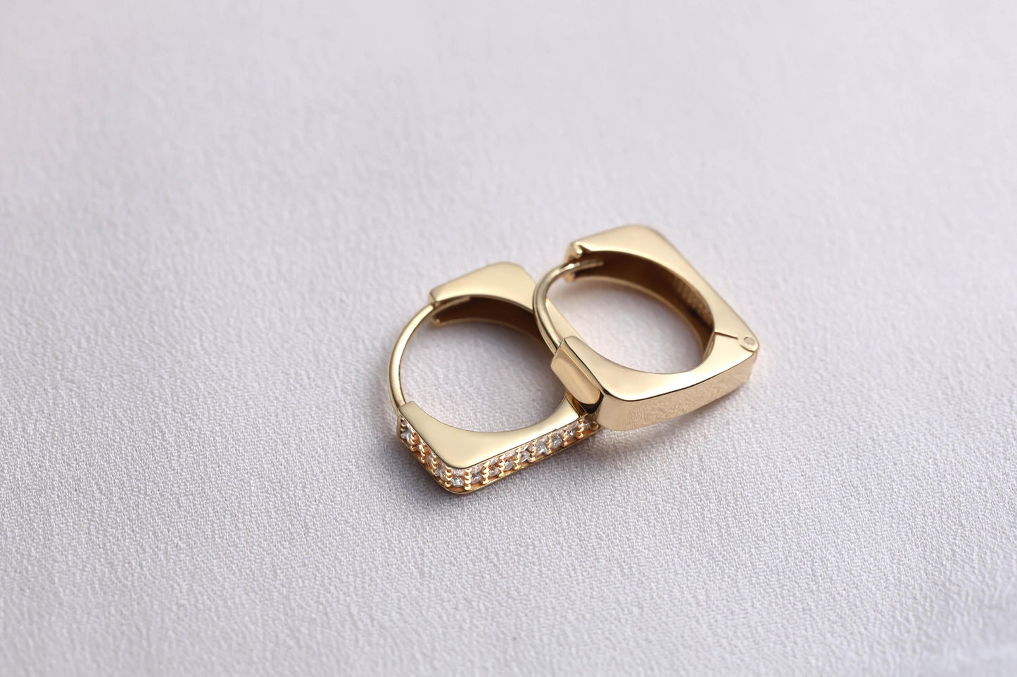 14k Gold Square Huggie Hoop Earrings, CZ Pave Gold Huggies, Geometric Small Gold Hoops, Minimalist Dainty Gold Earrings, Tiny Square Hoop