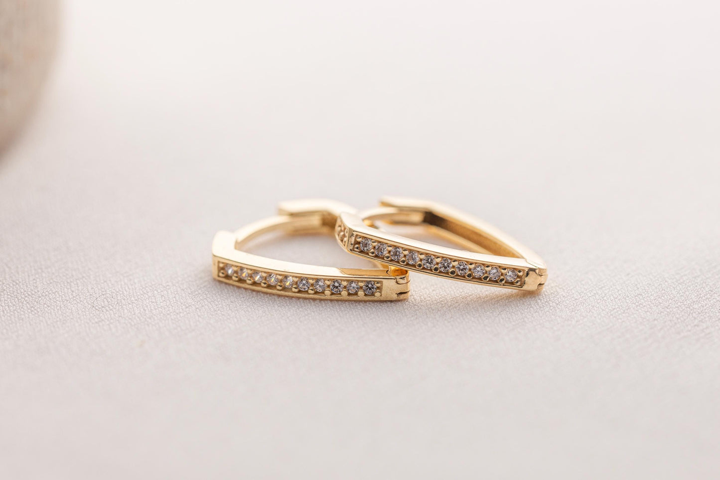 14k Gold Geometric Huggie Hoop Earrings, CZ Pave Triangle Hoops, Minimalist Dainty Gold Earrings, Tiny Gold Huggies, Everyday Gold Hoops