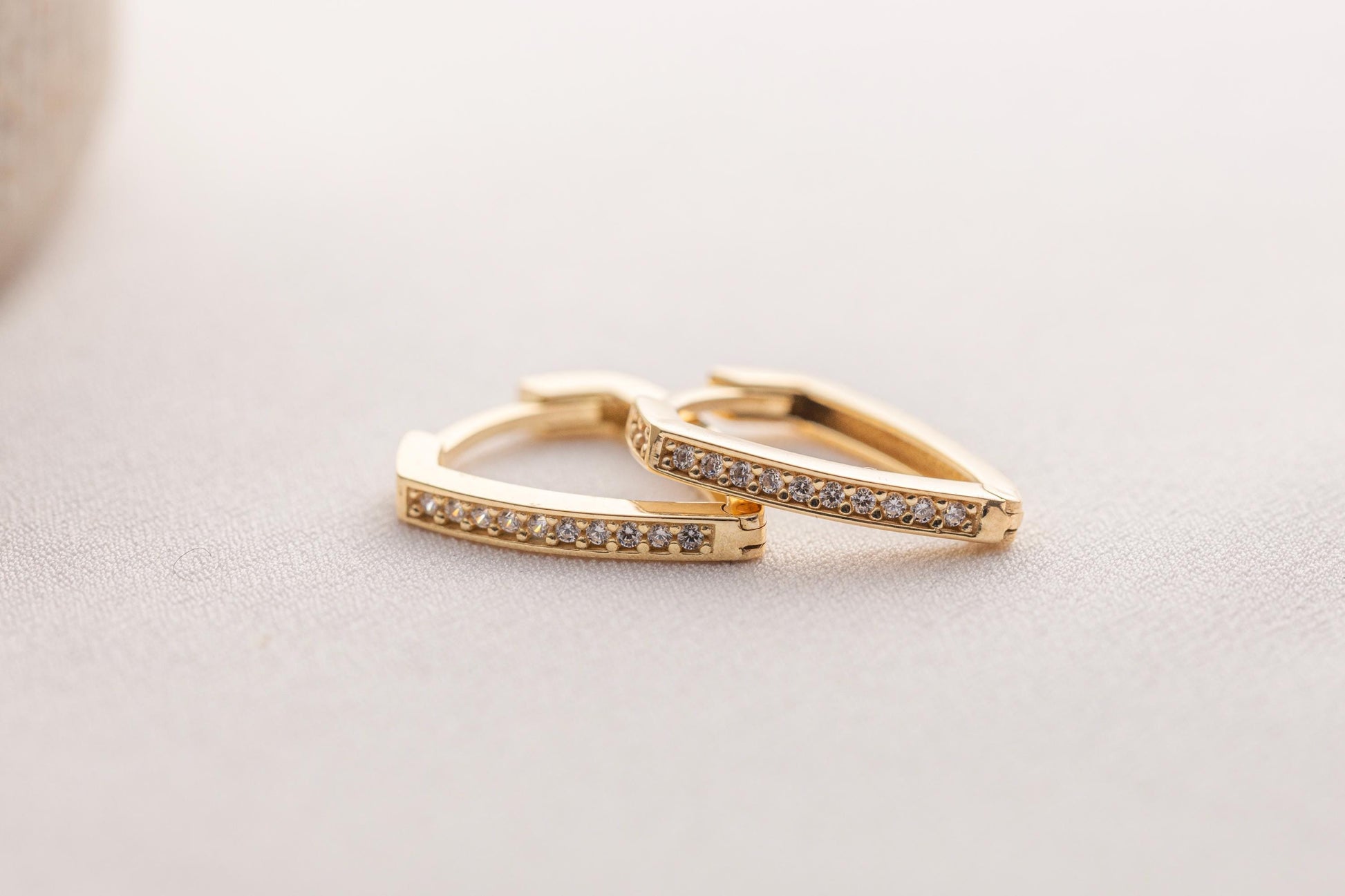 14k Gold Geometric Huggie Hoop Earrings, CZ Pave Triangle Hoops, Minimalist Dainty Gold Earrings, Tiny Gold Huggies, Everyday Gold Hoops