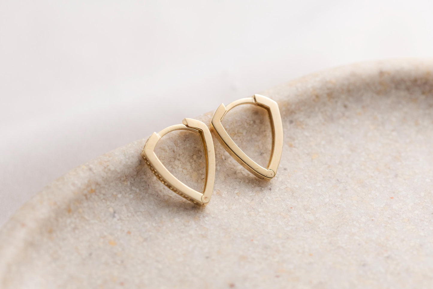 14k Gold Geometric Huggie Hoop Earrings, CZ Pave Triangle Hoops, Minimalist Dainty Gold Earrings, Tiny Gold Huggies, Everyday Gold Hoops