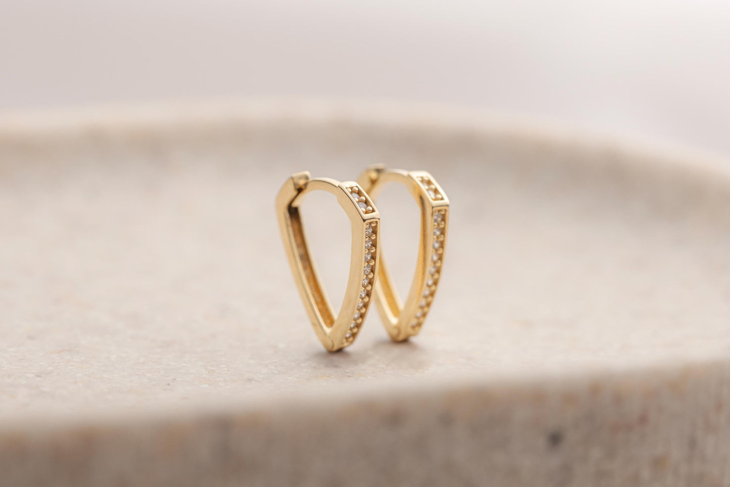 14k Gold Geometric Huggie Hoop Earrings, CZ Pave Triangle Hoops, Minimalist Dainty Gold Earrings, Tiny Gold Huggies, Everyday Gold Hoops