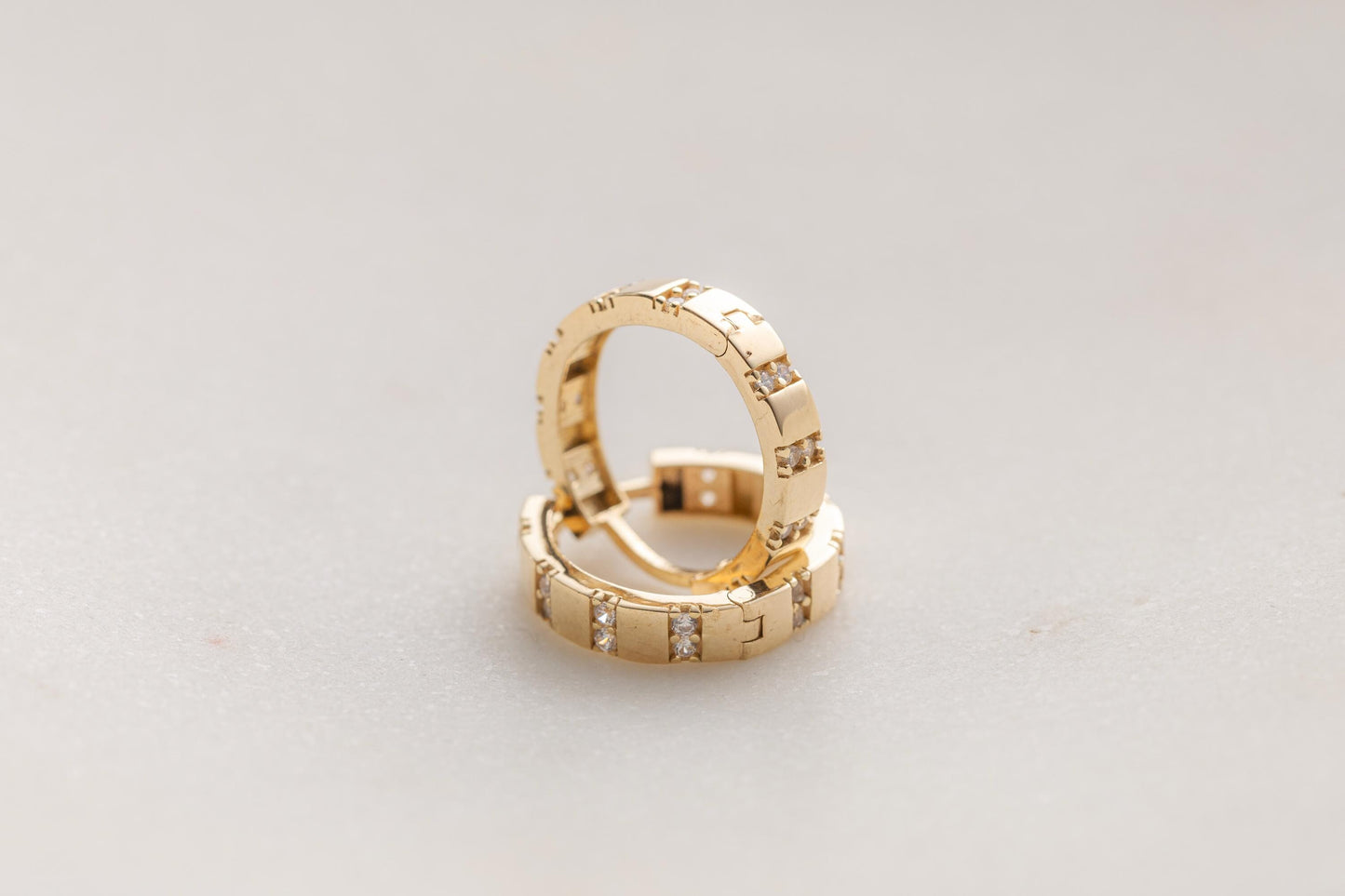 Chunky 14K Gold CZ Huggie Hoop Earrings, Modern Small Gold Hoops, Minimal Pave CZ Earrings, Geometric Gold Huggies, Everyday Jewelry