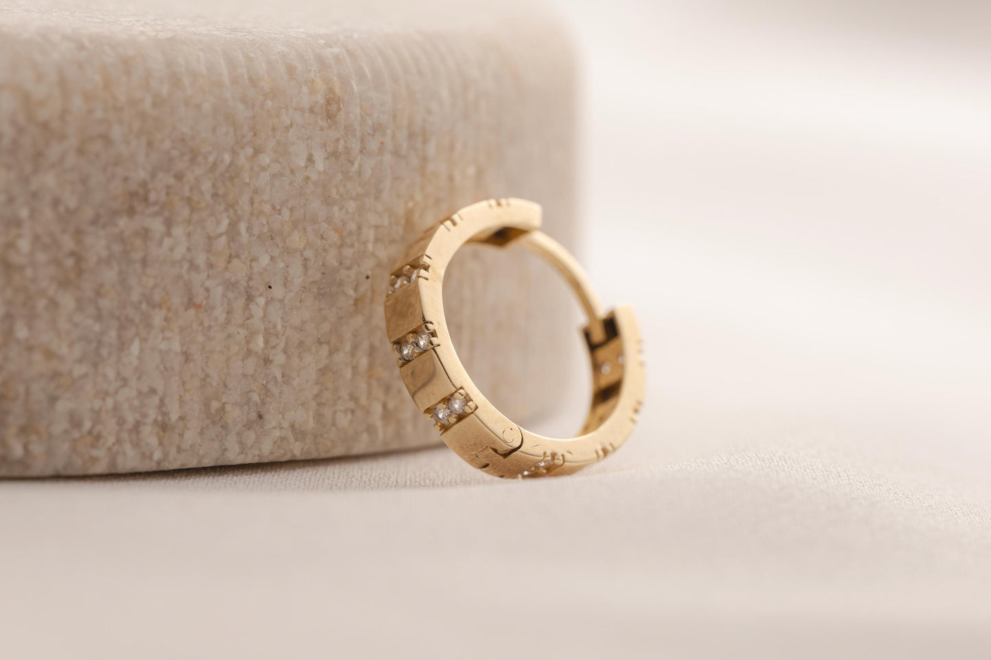 Chunky 14K Gold CZ Huggie Hoop Earrings, Modern Small Gold Hoops, Minimal Pave CZ Earrings, Geometric Gold Huggies, Everyday Jewelry