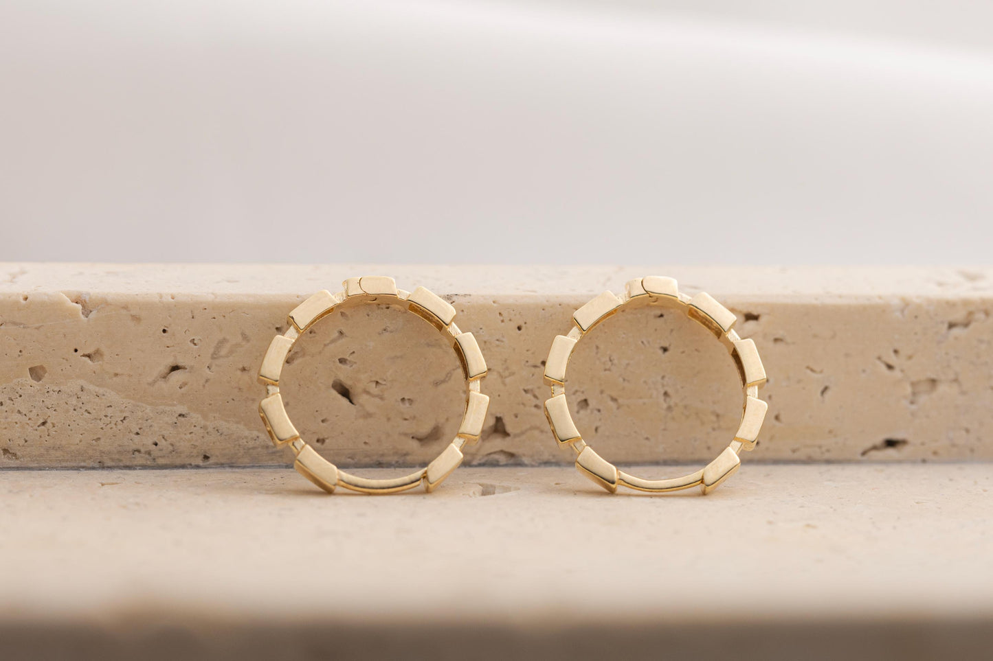14K Gold CZ Huggie Hoop Earrings, Geometric Link Gold Hoops, Minimal Pave CZ Earrings, Modern Small Gold Hoop Earrings, Gold CZ Hoop Earring