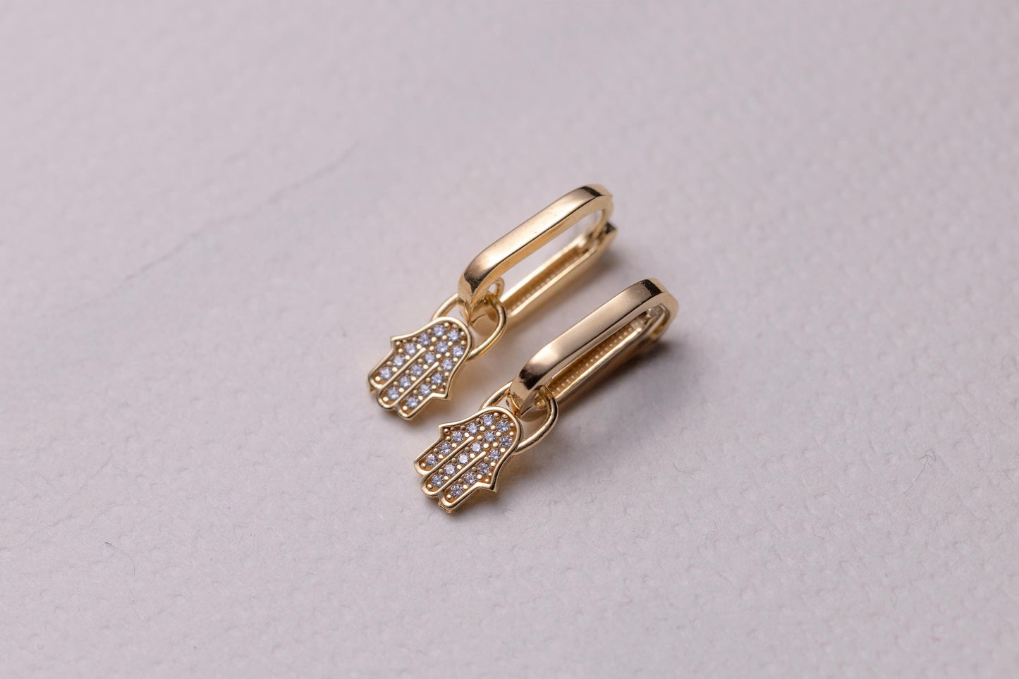 Hamsa Hand Hoop Earrings, 14K Gold CZ Huggie Earrings, Evil Eye Protection Earrings, Fatima Hand Gold Hoops, Minimal Dangle Earrings Gift