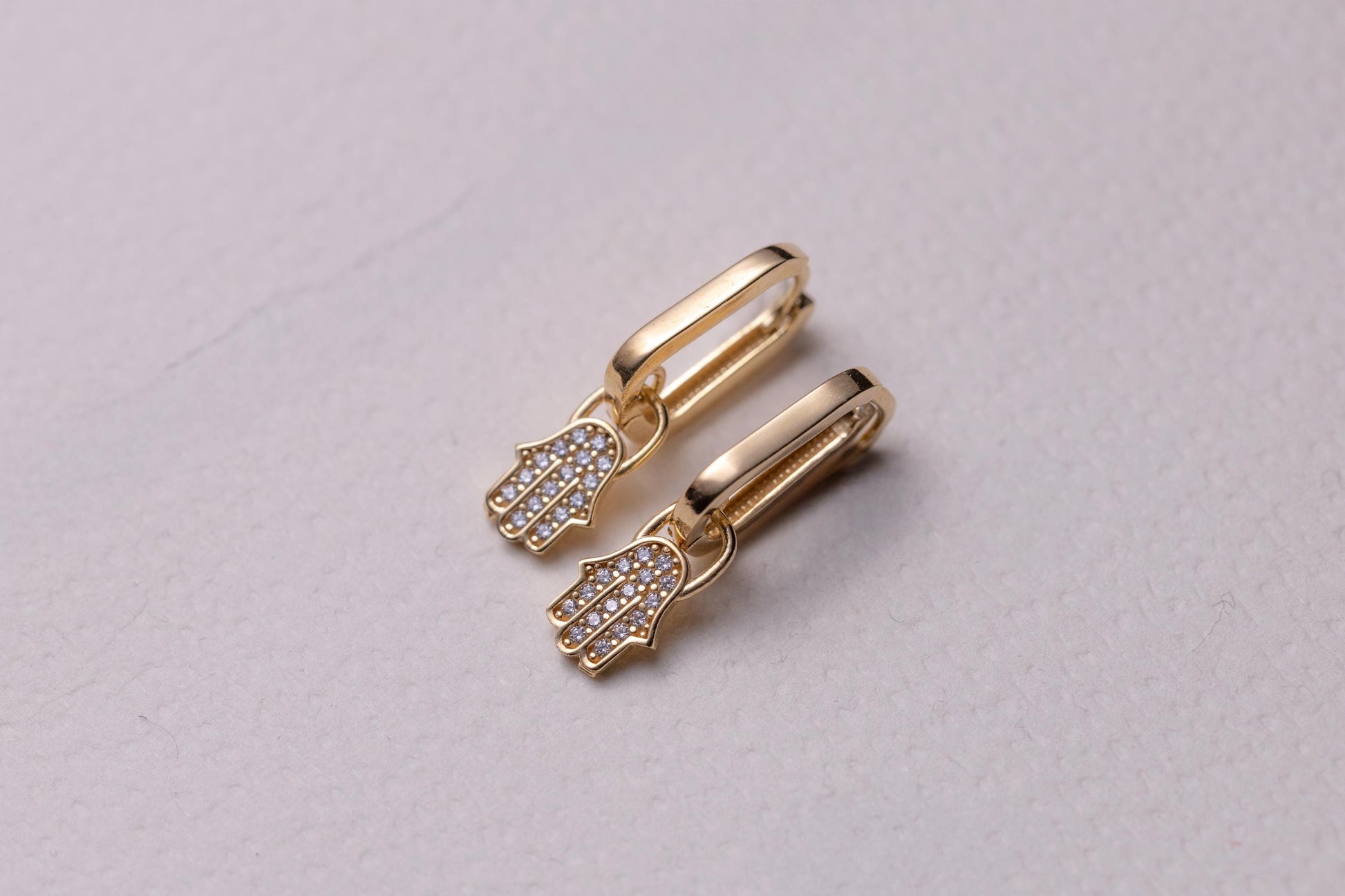 Hamsa Hand Hoop Earrings, 14K Gold CZ Huggie Earrings, Evil Eye Protection Earrings, Fatima Hand Gold Hoops, Minimal Dangle Earrings Gift