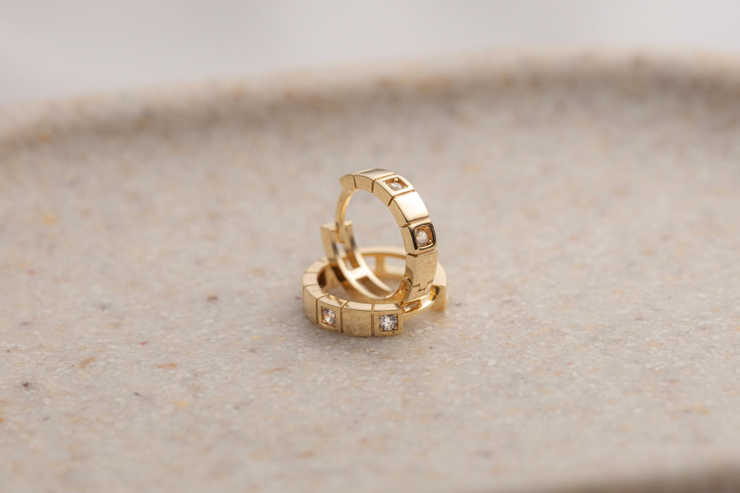 14k Gold Geometric Huggie Hoop Earrings, Square CZ Gold Huggies, Modern Chunky Small Hoop, Minimalist Gold Hoop, Dainty Everyday Earrings