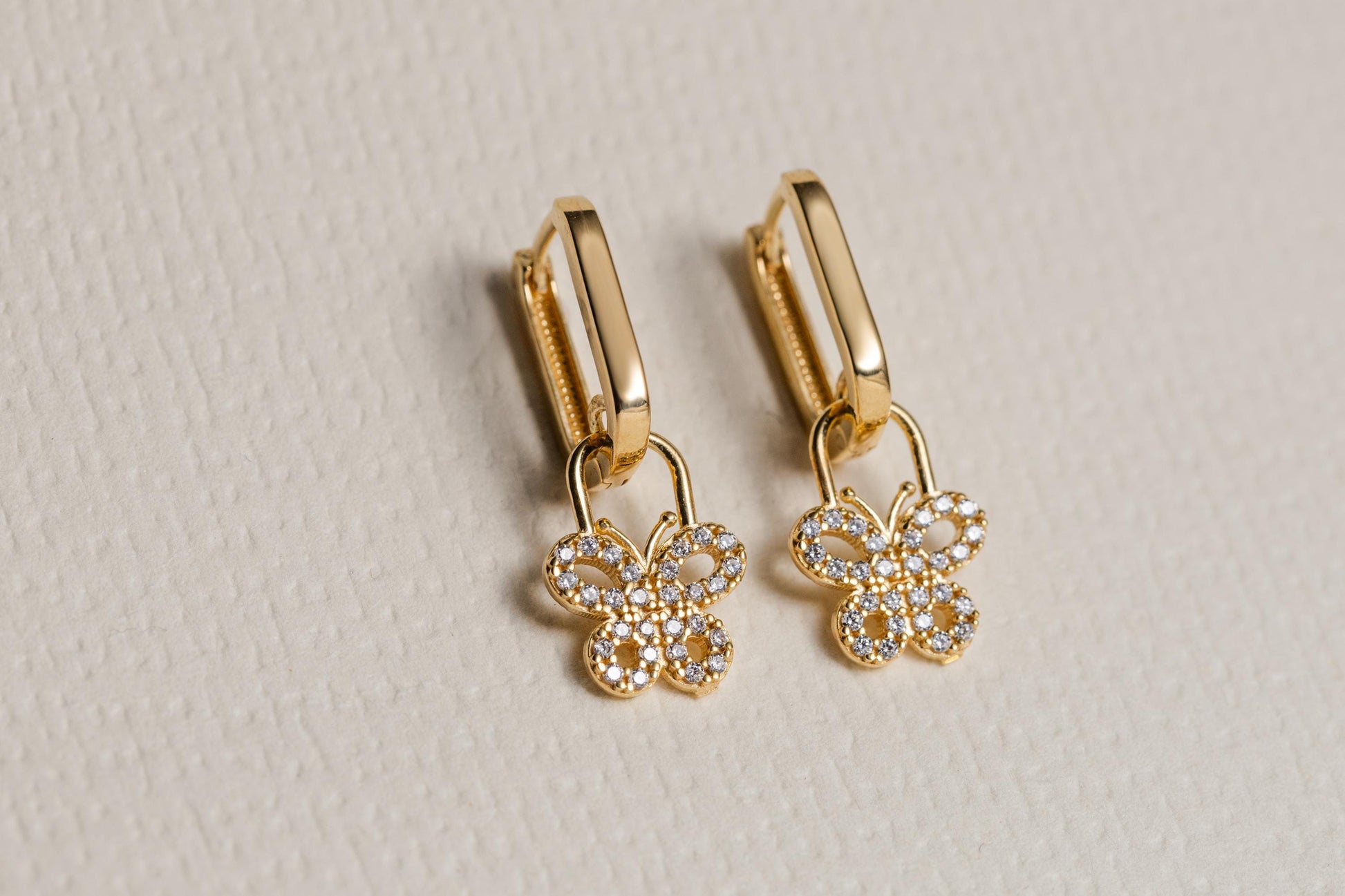 Gold Butterfly Charm Huggie Hoop Earrings, Dainty CZ Butterfly Earrings, Minimal Gold Hoop Earrings, Sparkly Butterfly Jewelry Gift