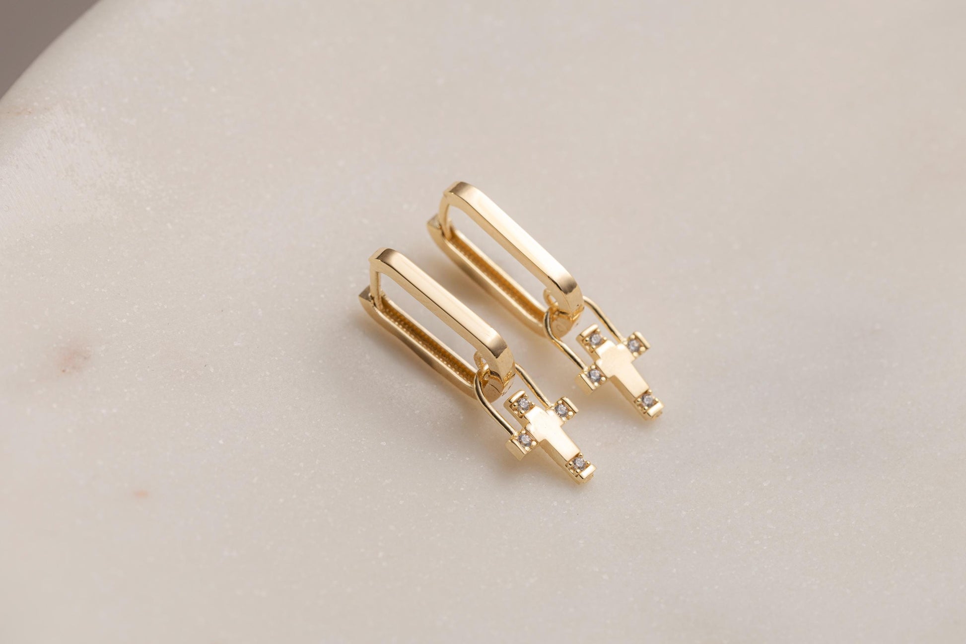 Dainty Cross Hoop Earrings, 14K Solid Gold Cross Earrings, Minimalist Cross Hoop Earrings, Cross Pendant Earrings, Diamond Cross Earring