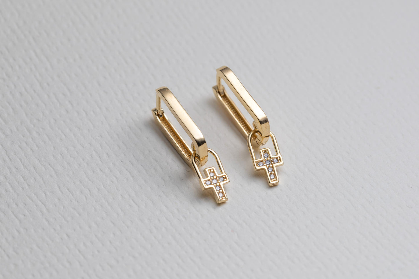 Gold Cross Charm Huggie Hoop Earrings, Dainty CZ Cross Earrings, Minimal Gold Huggie Hoops, Faith Religious Jewelry, Everyday Gold Earrings