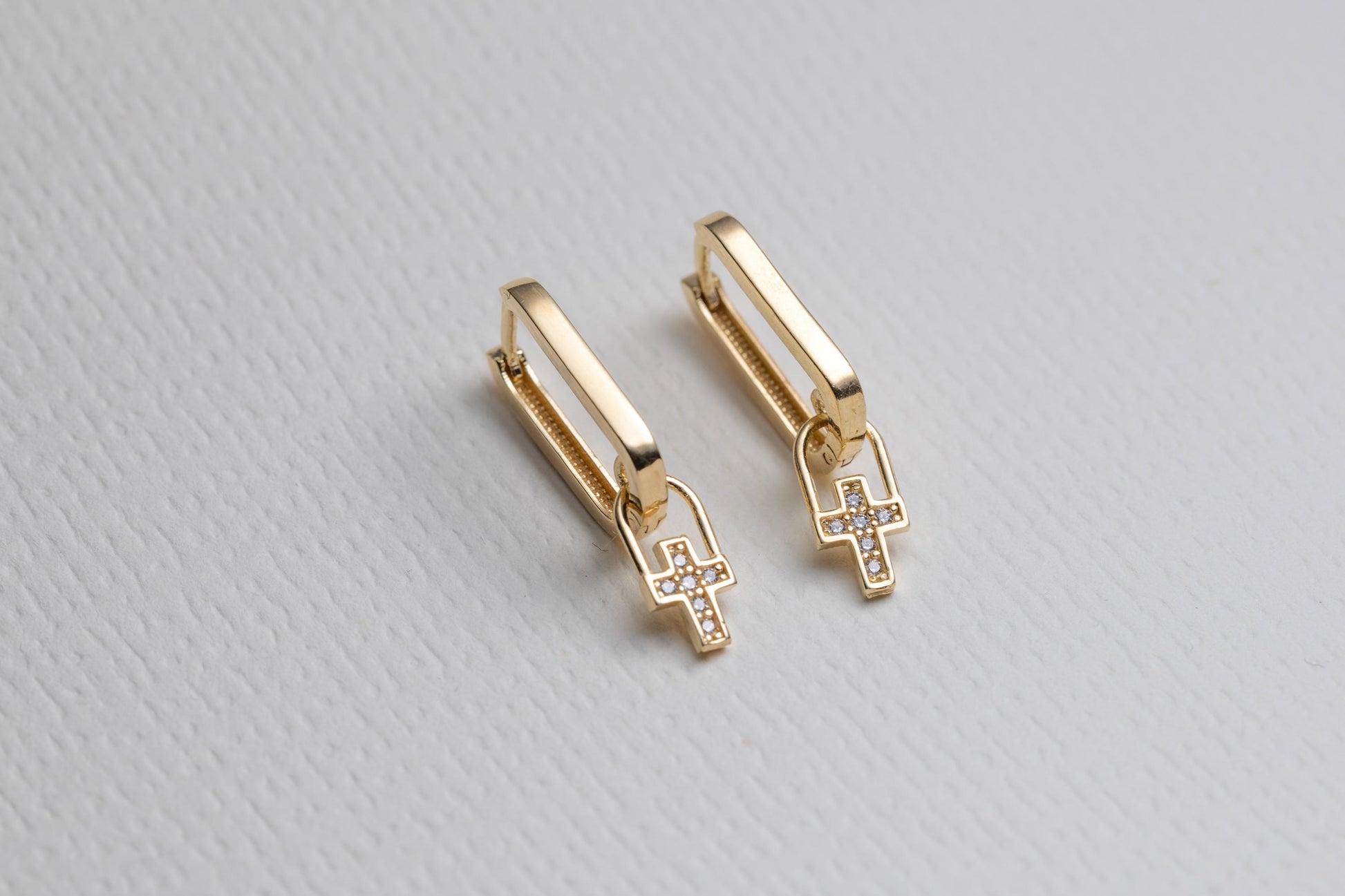 Gold Cross Charm Huggie Hoop Earrings, Dainty CZ Cross Earrings, Minimal Gold Huggie Hoops, Faith Religious Jewelry, Everyday Gold Earrings