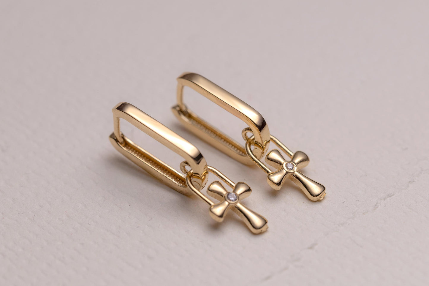 Gold Cross Charm Huggie Hoop Earrings, Dainty CZ Cross Earrings, Minimal Gold Hoop Earrings, Christian Faith Jewelry Gift