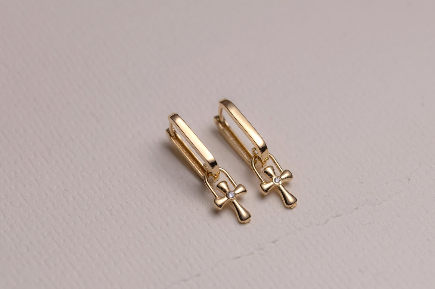 Gold Cross Charm Huggie Hoop Earrings, Dainty CZ Cross Earrings, Minimal Gold Hoop Earrings, Christian Faith Jewelry Gift