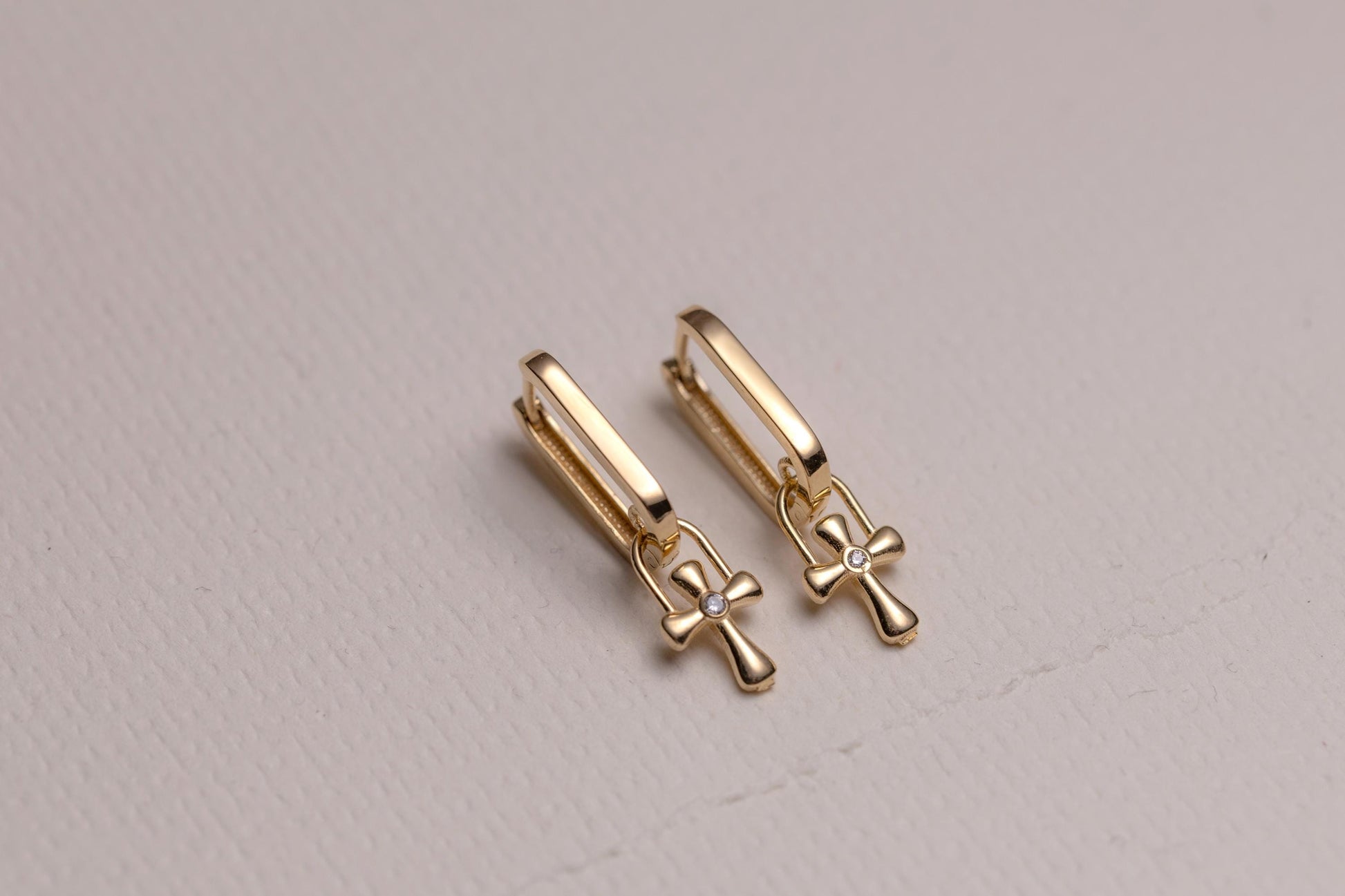 Gold Cross Charm Huggie Hoop Earrings, Dainty CZ Cross Earrings, Minimal Gold Hoop Earrings, Christian Faith Jewelry Gift